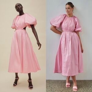 NWT Aje Capucine Pink Puff Sleeve Midi Dress